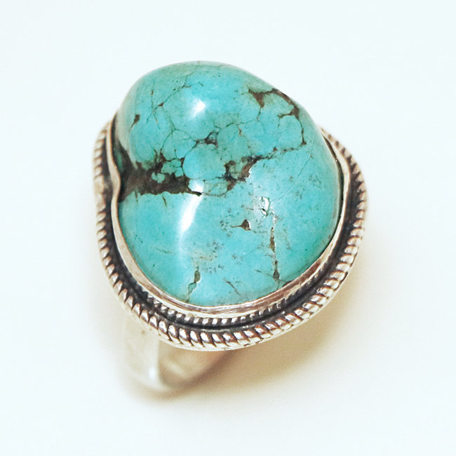 Bague druzy argent 925 et Turquoise brute naturelle - Népal 085