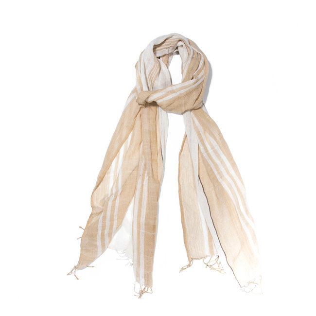 Echarpe chèche foulard en coton fin Zulu beige blanc - Dana Esteline 019