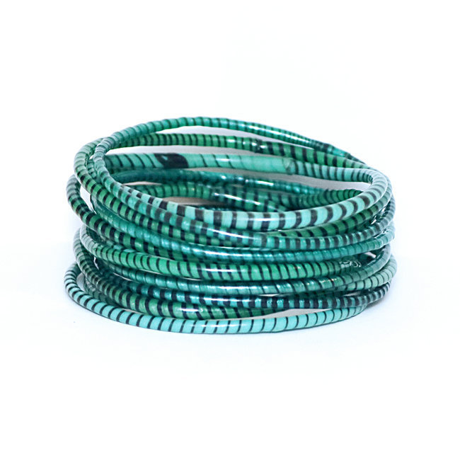 Lot de 12 bracelets Jokko en plastique recyclé mix Vert canard - Mali 008