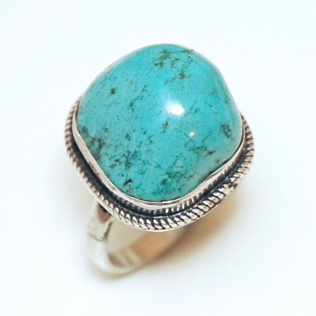 Bague druzy argent 925 et Turquoise brute naturelle - Népal 108