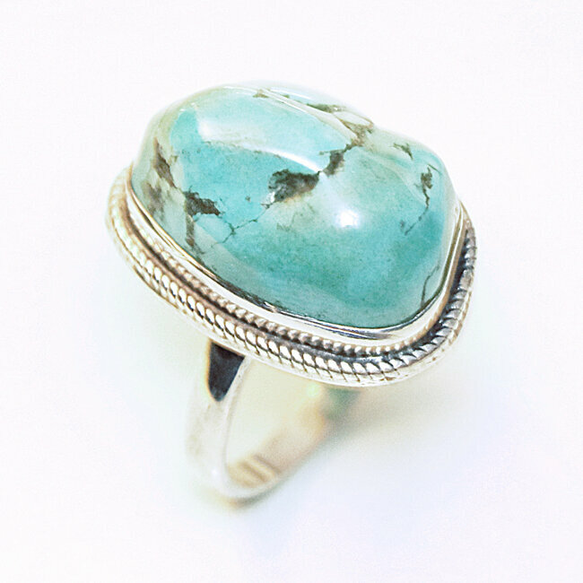 Bague druzy argent 925 et Turquoise brute naturelle - Népal 134