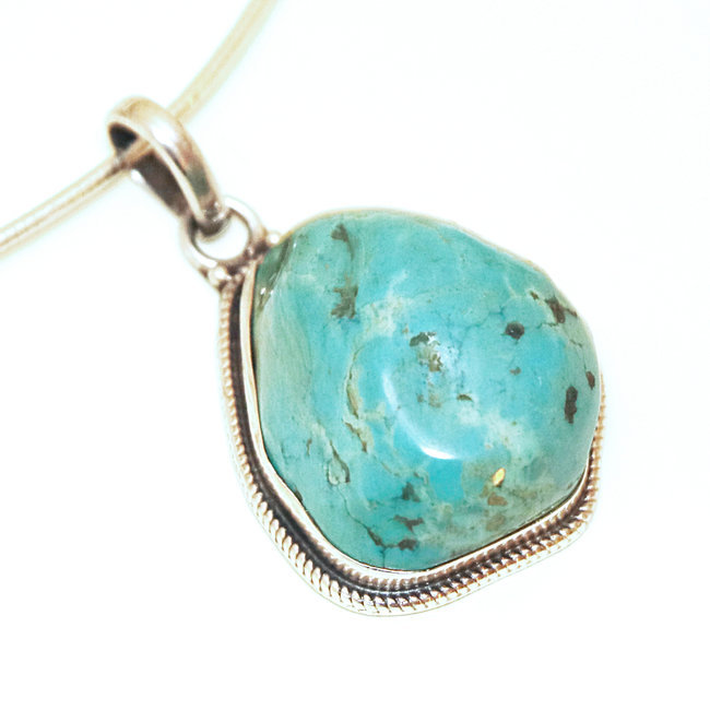 Pendentif filigranes argent 925 et Turquoise naturelle druzy brute - Népal 023