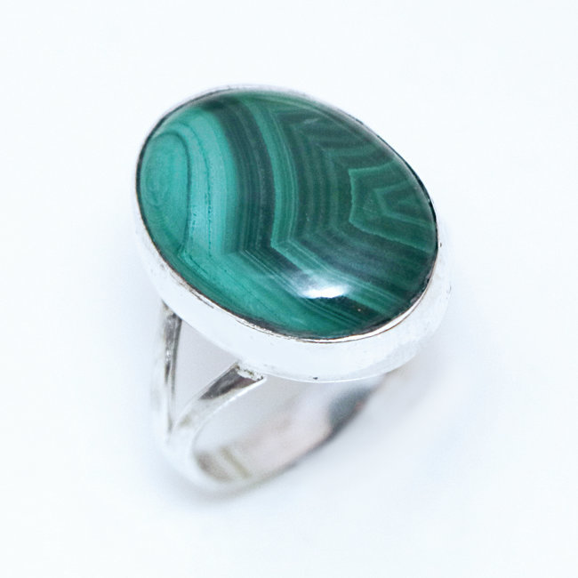 Bague ovale cabochon argent 925 et Malachite - Inde 061