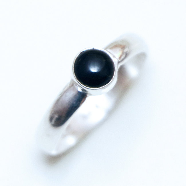 Bague argent 925 fine ronde et Onyx - Inde 128