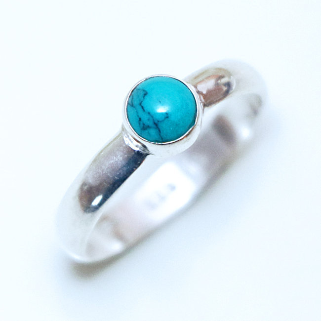 Bague fine ronde en argent 925 et Turquoise naturelle - Inde 128