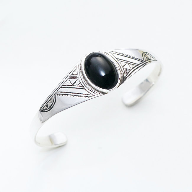 Bracelet touareg manchette argent 925 et Onyx - Niger 019