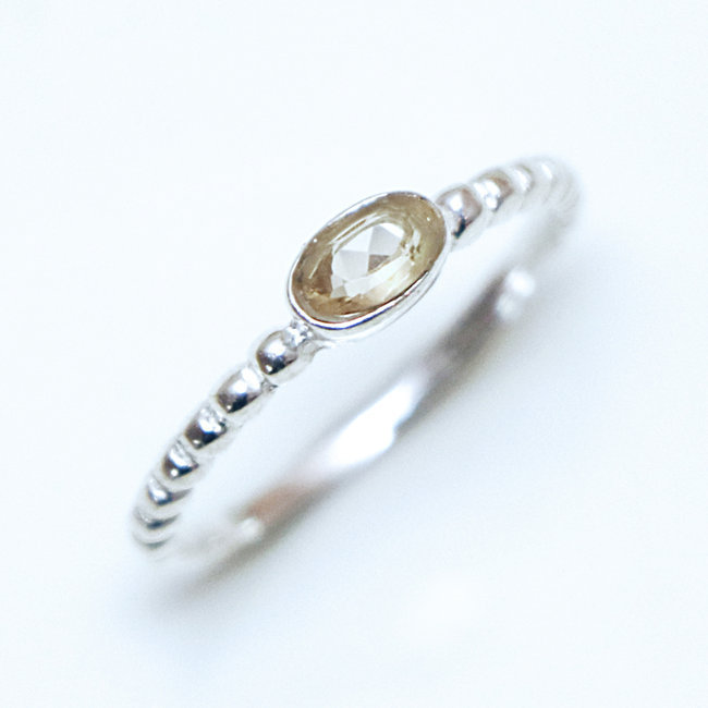 Bague fine ovale perlée en argent 925 et Citrine - Inde 129