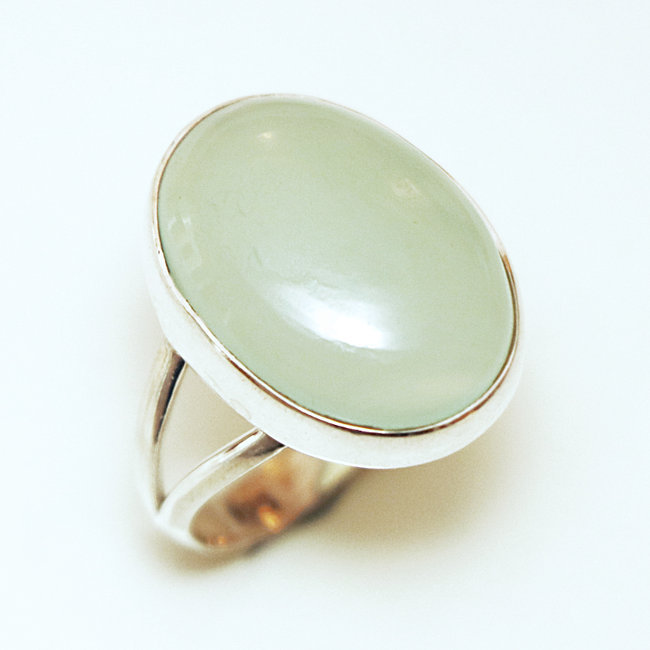 Bague ovale cabochon argent 925 et Calcédoine verte - Inde 061