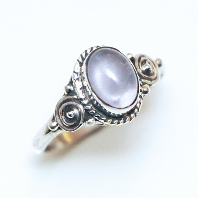 Bague argent 925 ovale filigranes fine et Quartz rose - Inde 063 - S