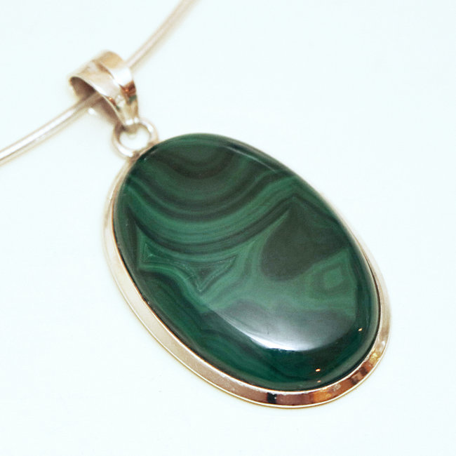 Pendentif en argent 925 ovale et Malachite - Inde 079