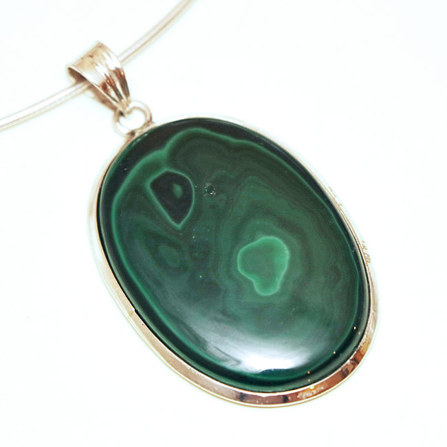 Pendentif en argent 925 ovale et Malachite - Inde 082