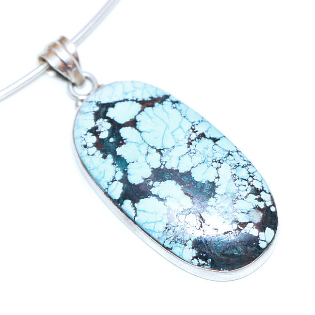 Pendentif en argent 925 ovale et Turquoise naturelle - Inde 092