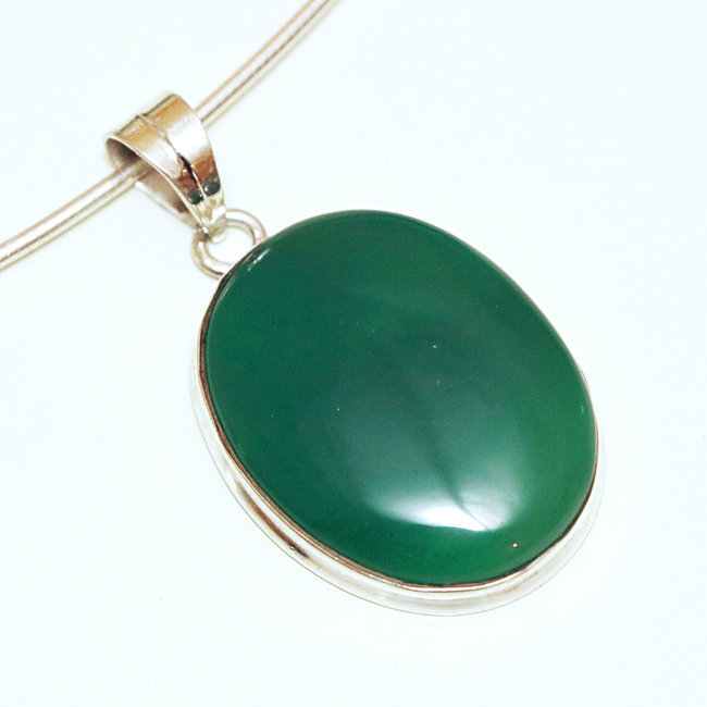 Pendentif en argent 925 ovale et Agate verte - Inde 099