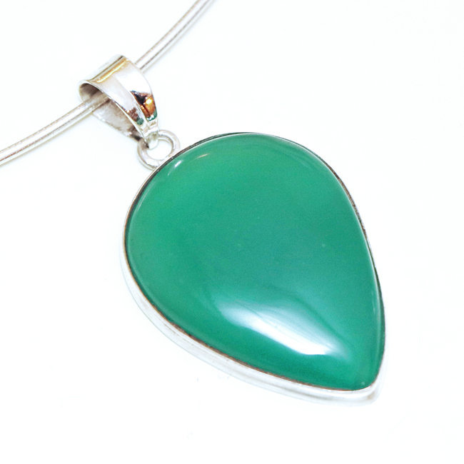 Pendentif en argent 925 goutte et Agate verte - Inde 101