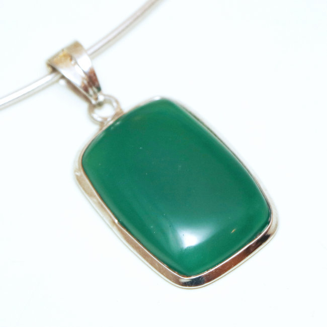 Pendentif en argent 925 rectangle et Agate verte - Inde 103