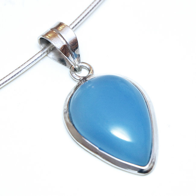 Pendentif goutte en argent 925 et Agate bleue - Inde 124