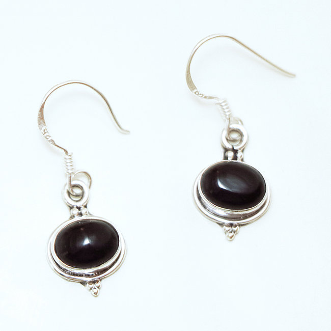 Boucles d'oreilles argent massif 925 ovale filigranes et Onyx - Inde 028