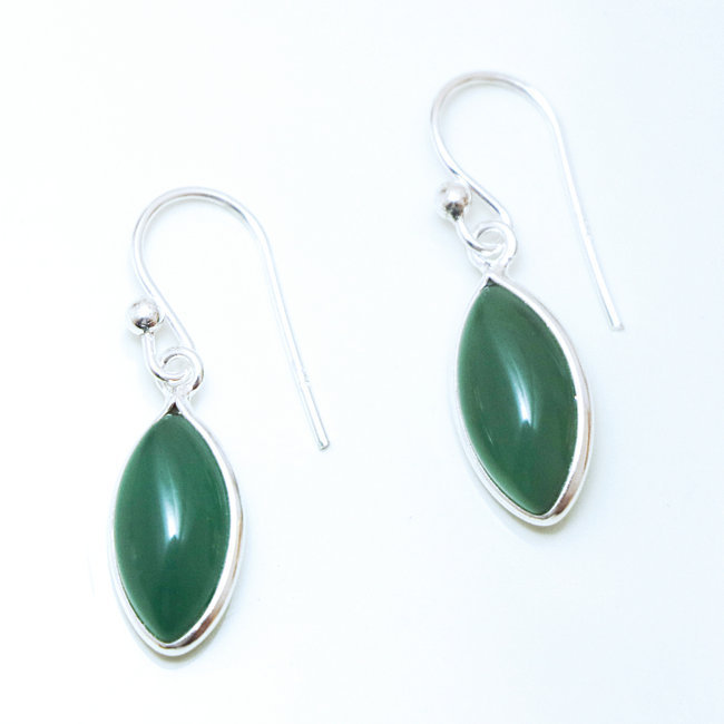 Boucles d'oreilles argent massif 925 marquise et Agate verte - Inde 037