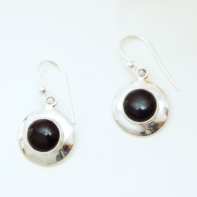 Boucles d'oreilles ronde argent 925 et Onyx - Inde 039