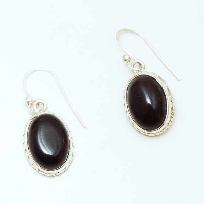 Boucles d'oreilles argent massif 925 ovales filigranes et Onyx - Inde 055