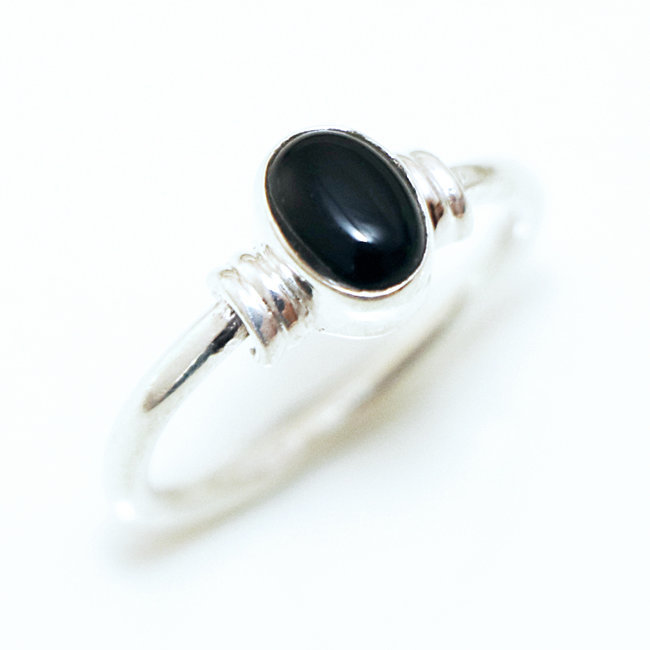 Bague argent 925 ovale fine et Onyx - Inde 142