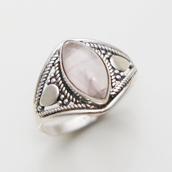 Bague filigranes navette argent 925 et Quartz rose - Inde 147