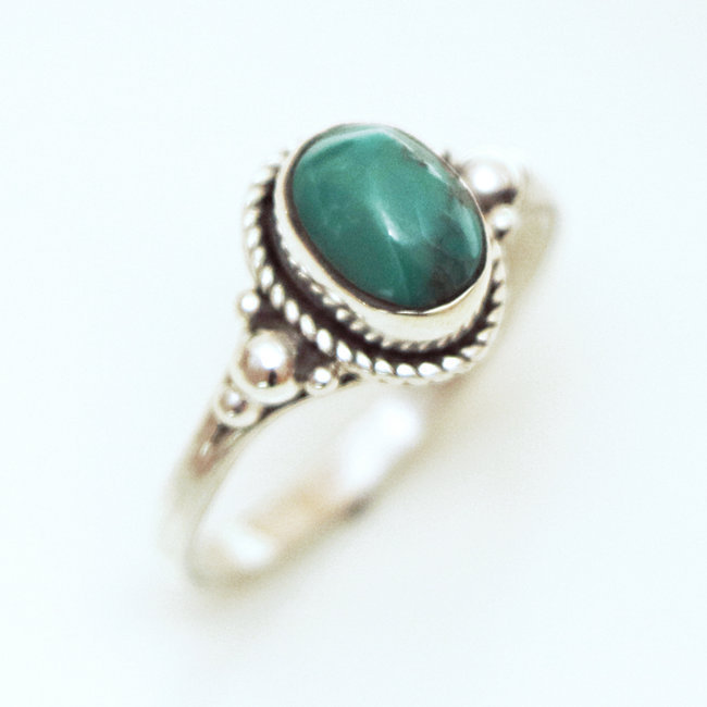 Bague fine ovale filigranes perle argent 925 et Turquoise naturelle - Inde 149