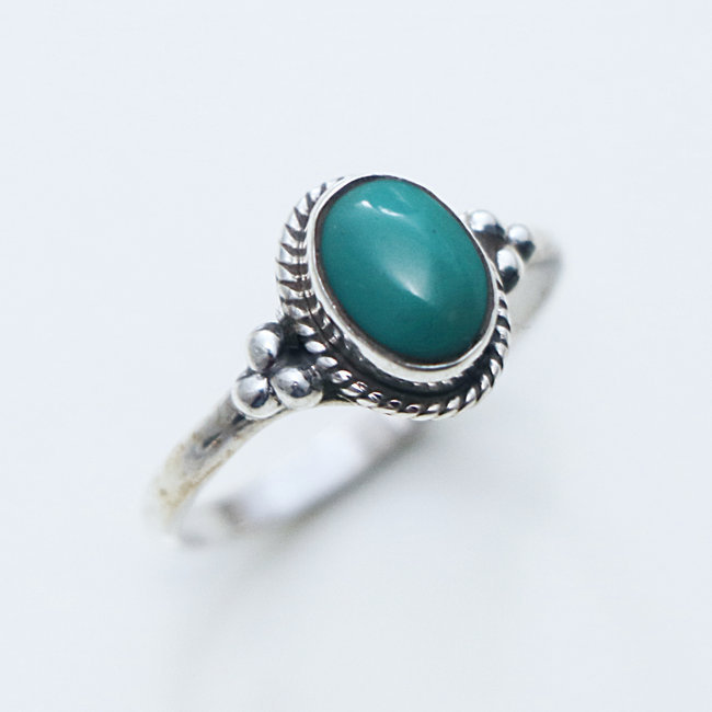 Bague fine ovale filigranes perles argent 925 et Turquoise naturelle - Inde 155