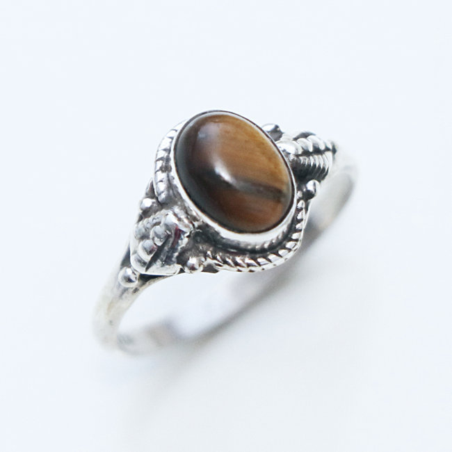 Bague fine ovale argent 925 et Oeil de Tigre - Inde 152