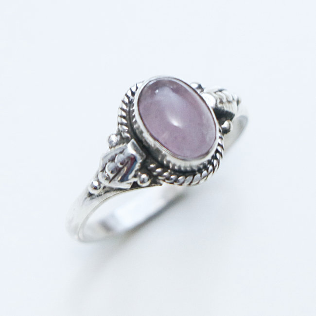 Bague fine ovale argent 925 et Quartz rose - Inde 152