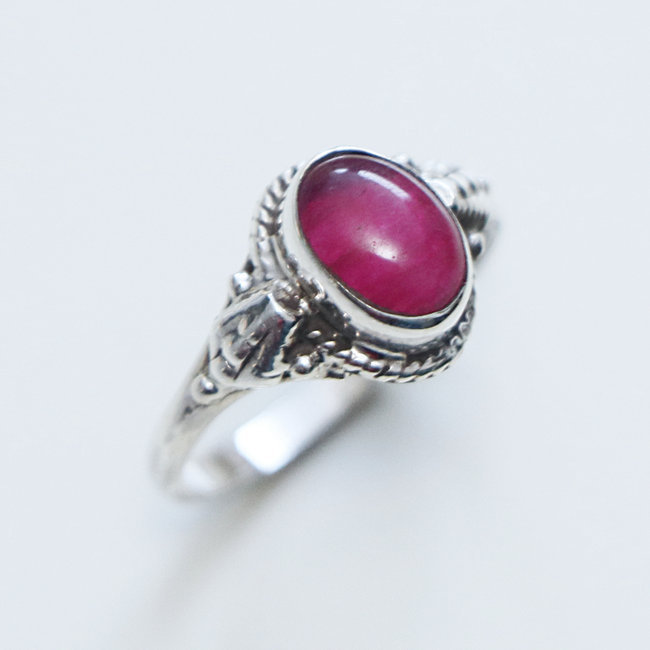 Bague fine ovale argent 925 et corindon Rubis - Inde 152