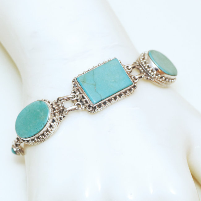 Bracelet filigranes argent 925 et Turquoise naturelle - Népal 033