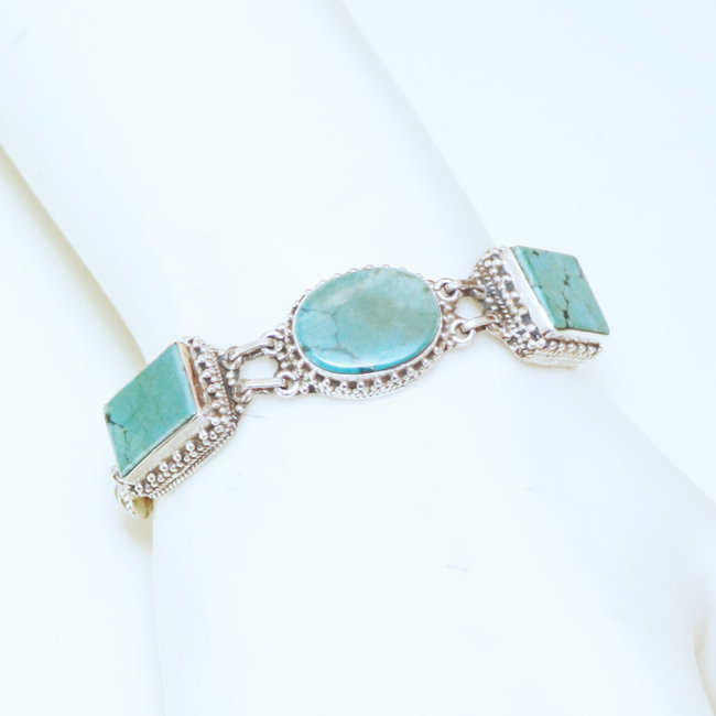 Bracelet filigranes argent 925 et Turquoise naturelle - Népal 040