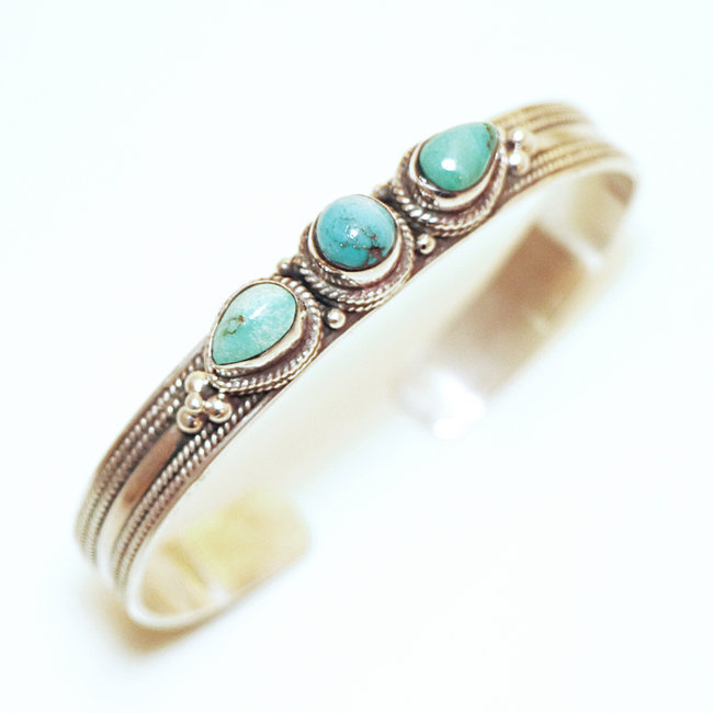 Bracelet jonc filigranes argent 925 et Turquoise naturelle - Népal 045