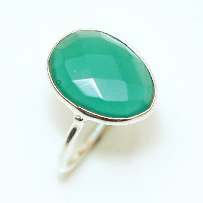 Bague fine facettes argent 925 et Agate verte - Inde 001