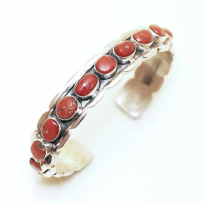 Bracelet jonc pierres argent 925 et Corail - Népal 047