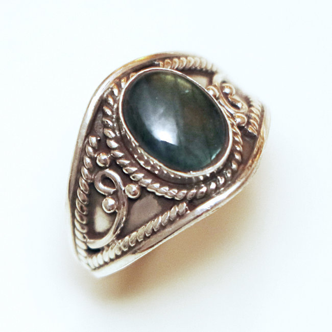 Bague fine filigranes argent 925 et Labradorite - Inde 060