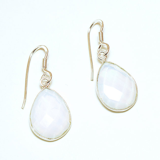 Boucles d'oreilles argent massif 925 gouttes facettes et Opaline - Inde 009