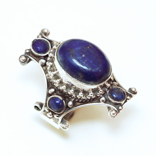 Bague chevalière croix en argent 925 et Lapis-Lazuli - Népal 065