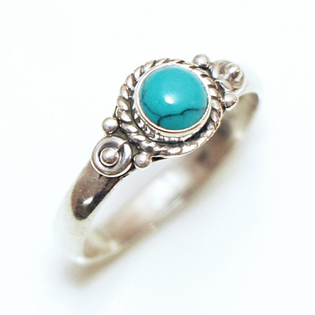 Bague fine ronde argent 925 et Howlite turquoise - Inde 165