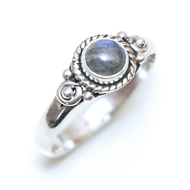 Bague fine ronde argent 925 et Labradorite - Inde 165