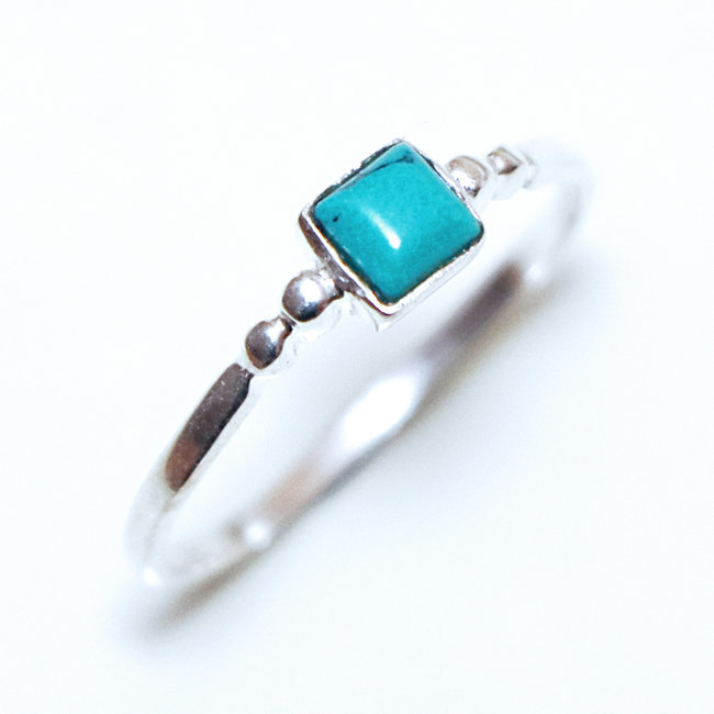 Bague fine carrée argent 925 et Howlite turquoise - Inde 169