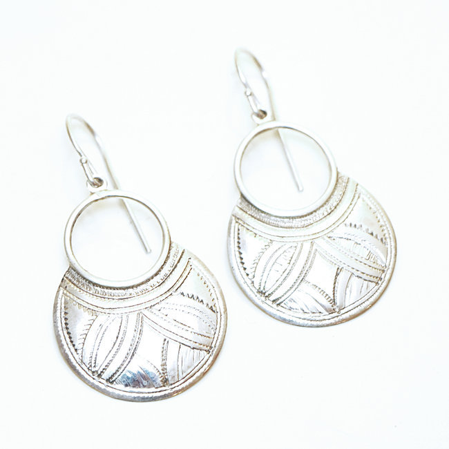 Boucles d'oreilles argent massif 925 touareg rondes - Niger 062