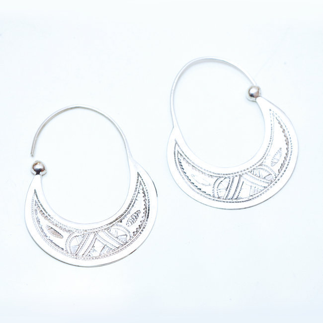 Boucles d'oreilles argent massif 925 touareg créoles plates - Niger 070