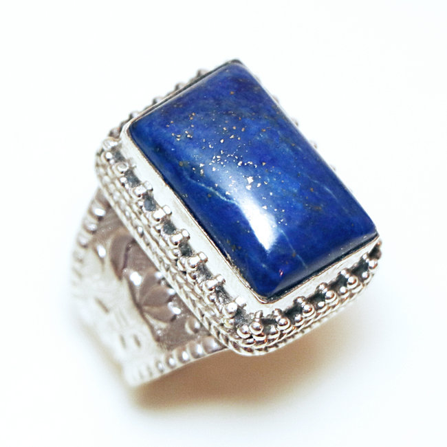 Bague chevalière rectangle argent 925 et Lapis-Lazuli - Népal 189