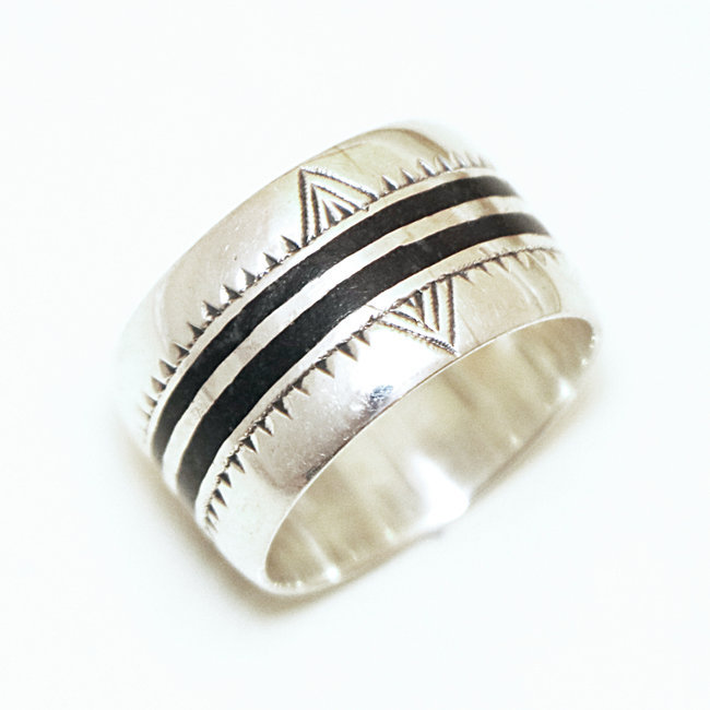 Bague argent massif 925 touareg anneau alliance et ébène - Niger 054