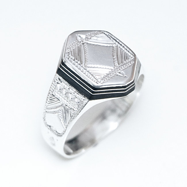 Bague argent massif 925 touareg chevalière losange et ébène - Niger 063