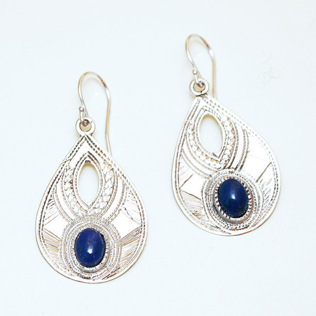 Boucles d'oreilles argent massif 925 et Lapis-Lazuli - Niger 001