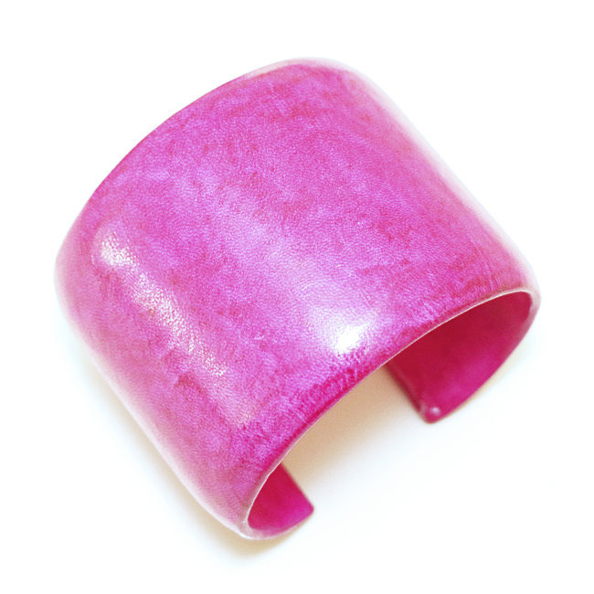 Bracelet manchette touareg large cuir Rose Fushia lisse - Mali 003