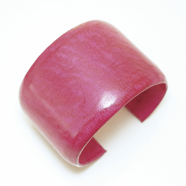 Bracelet manchette touareg large cuir Rose lisse - Mali 003